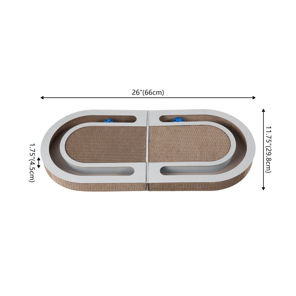 Furrio 26” Foldable Double Sided Interactive Cardboard Cat Scratcher Lounge Pad with Ball and Catnip
