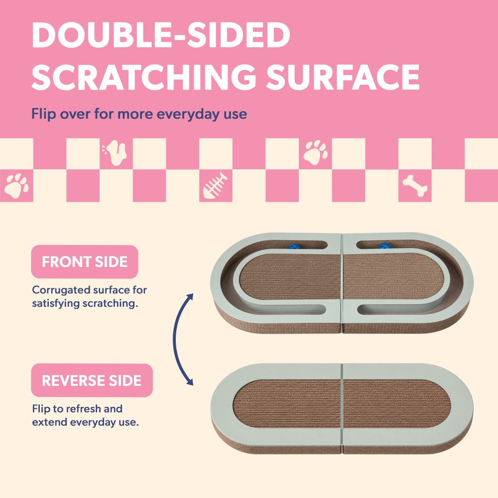 Furrio 26” Foldable Double Sided Interactive Cardboard Cat Scratcher Lounge Pad with Ball and Catnip