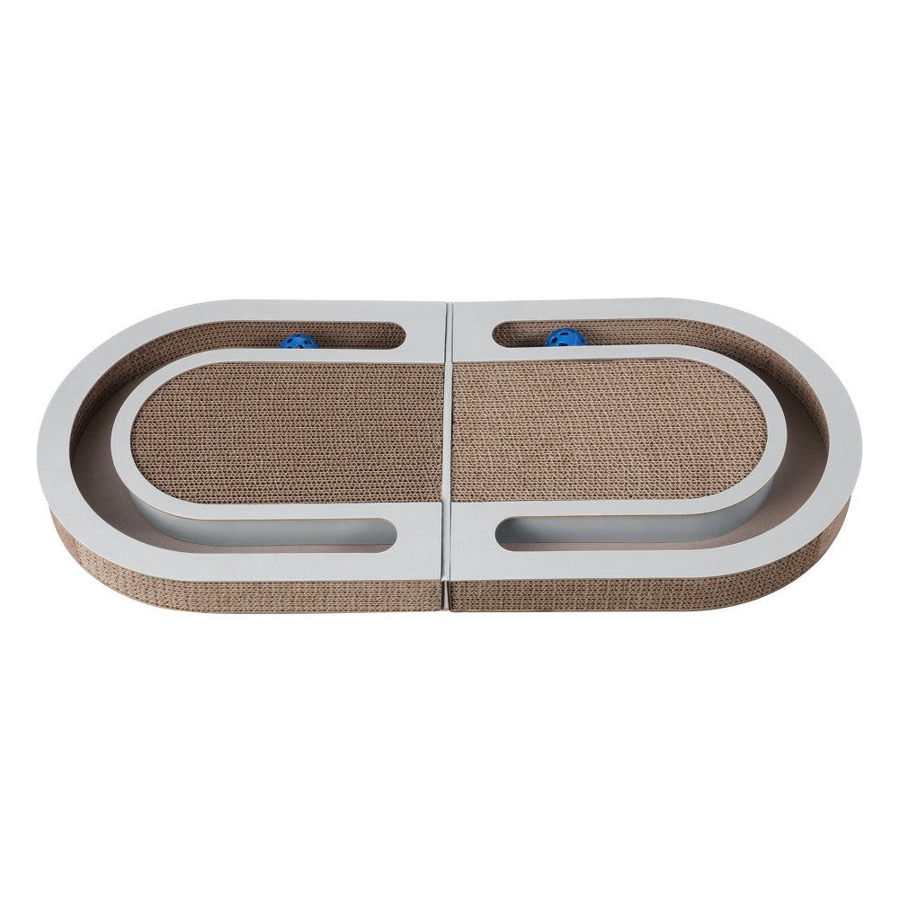 Furrio 26” Foldable Double Sided Interactive Cardboard Cat Scratcher Lounge Pad with Ball and Catnip