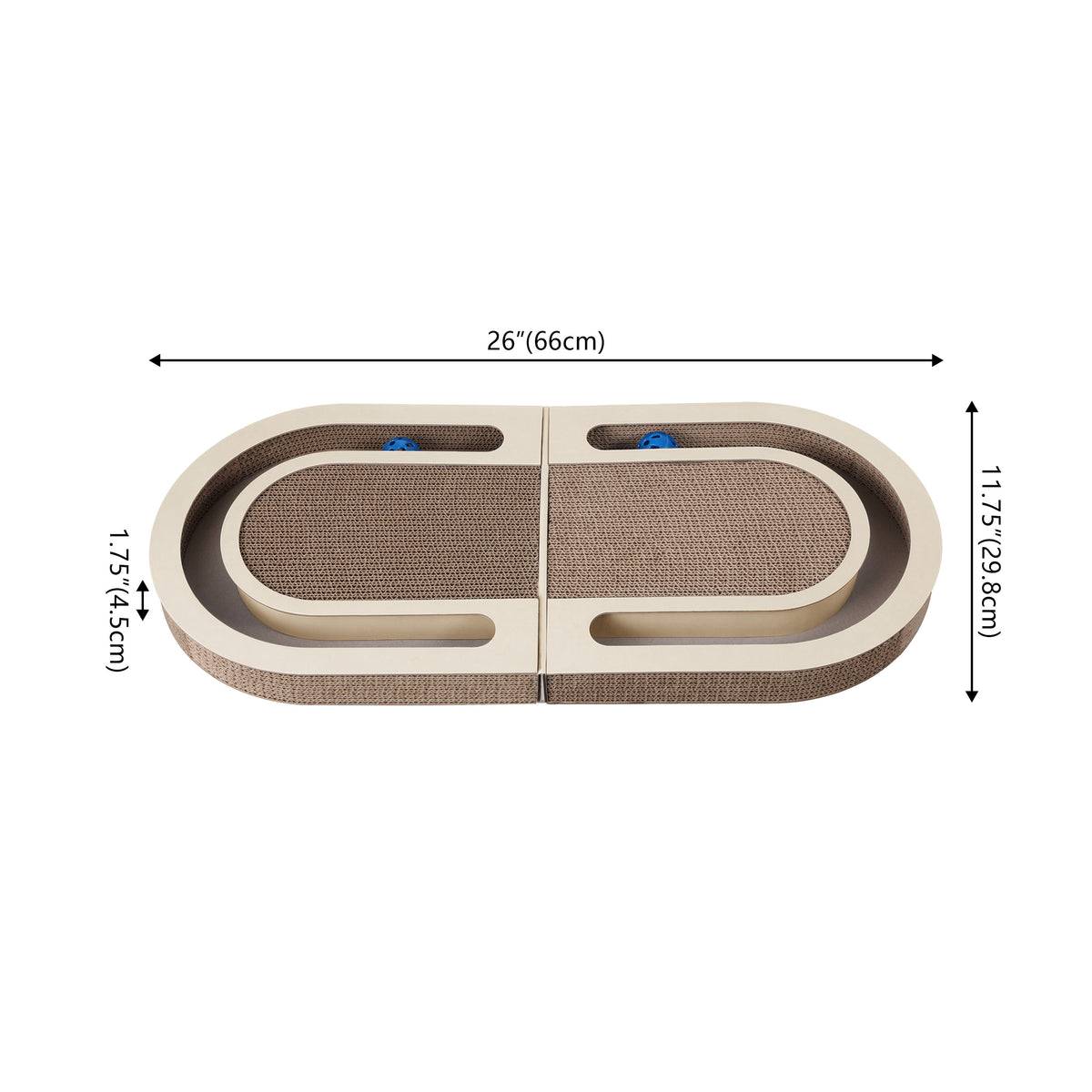 Furrio 26” Foldable Double Sided Interactive Cardboard Cat Scratcher Lounge Pad with Ball and Catnip