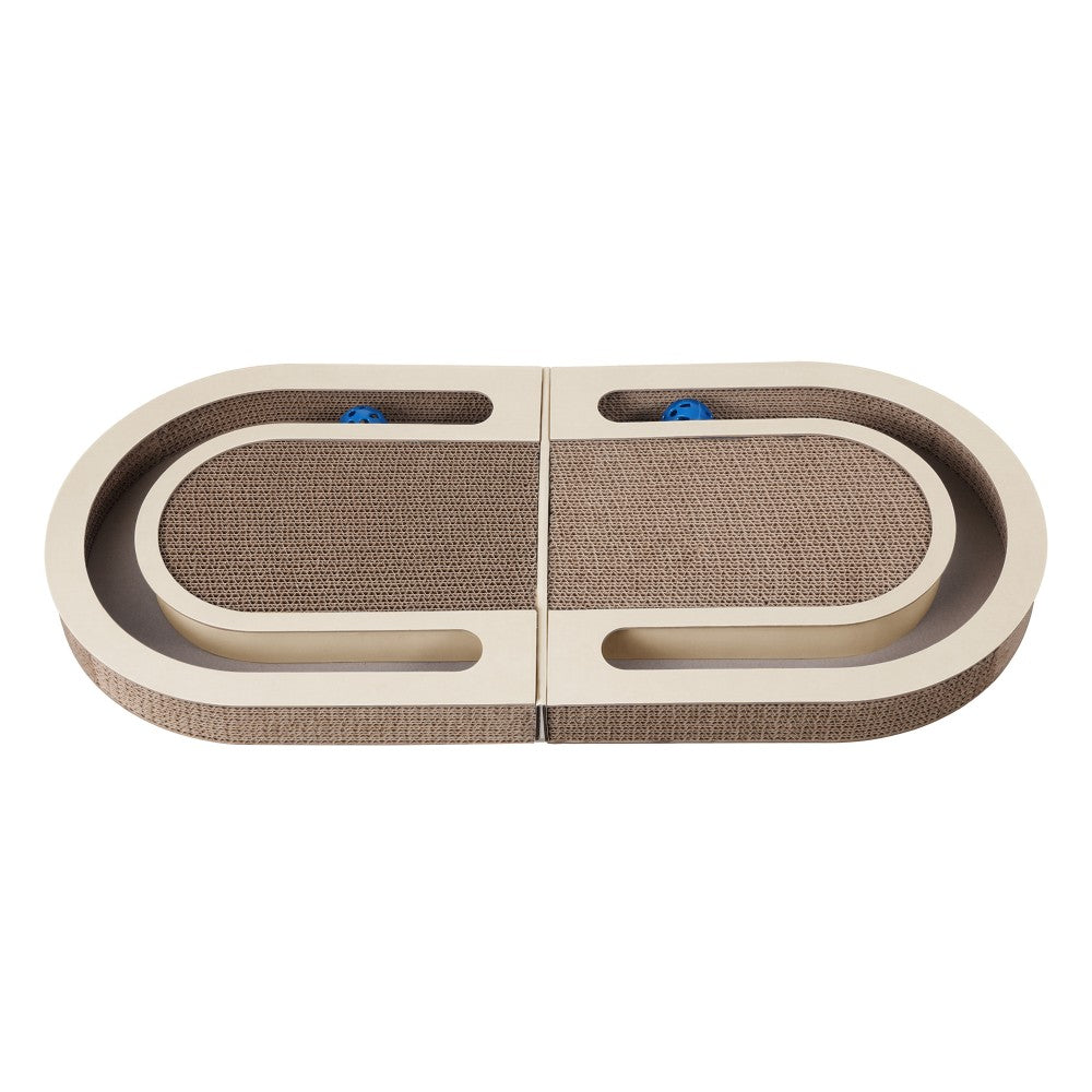 Furrio 26” Foldable Double Sided Interactive Cardboard Cat Scratcher Lounge Pad with Ball and Catnip