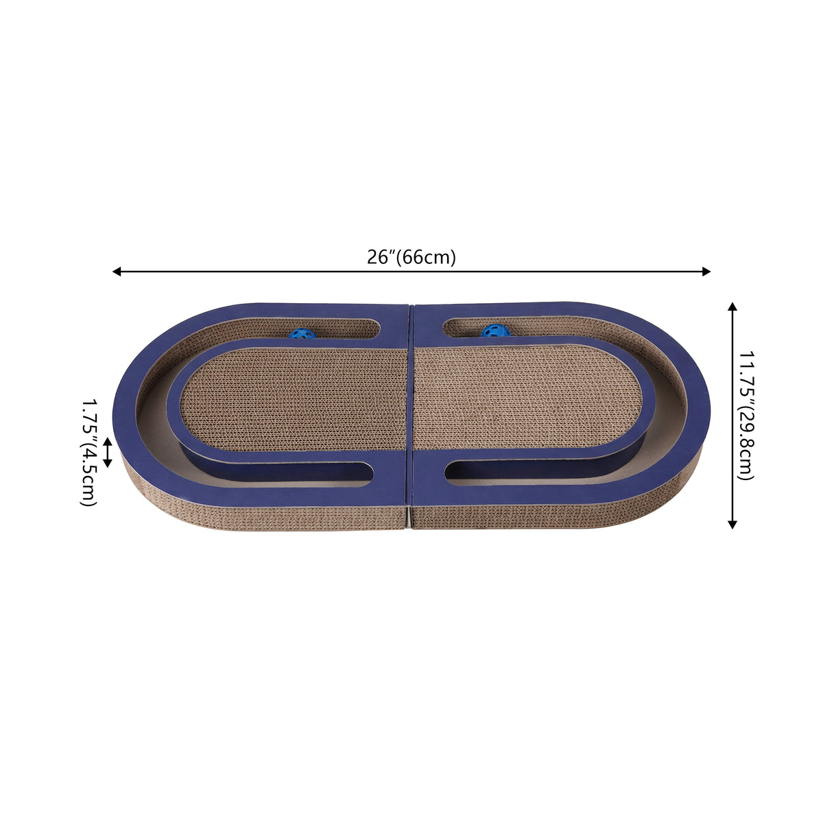 Furrio 26” Foldable Double Sided Interactive Cardboard Cat Scratcher Lounge Pad with Ball and Catnip
