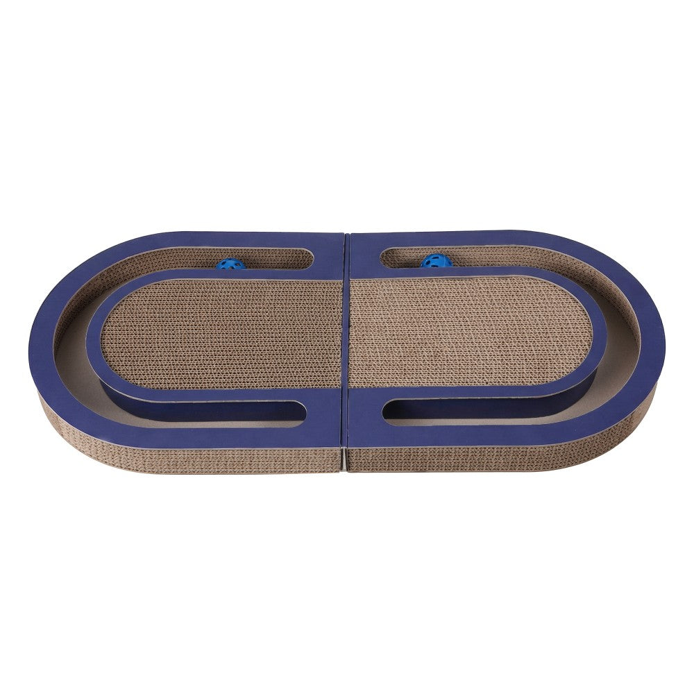 Furrio 26” Foldable Double Sided Interactive Cardboard Cat Scratcher Lounge Pad with Ball and Catnip