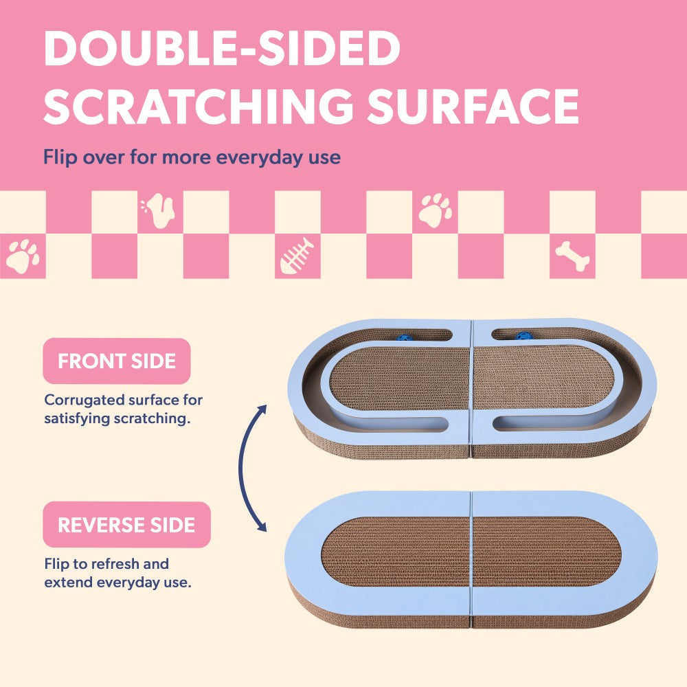 Furrio 26” Foldable Double Sided Interactive Cardboard Cat Scratcher Lounge Pad with Ball and Catnip