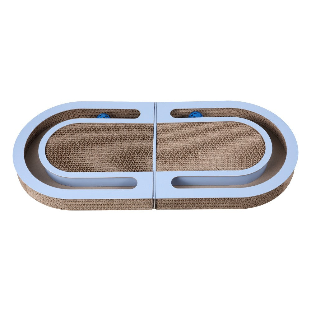 Furrio 26” Foldable Double Sided Interactive Cardboard Cat Scratcher Lounge Pad with Ball and Catnip