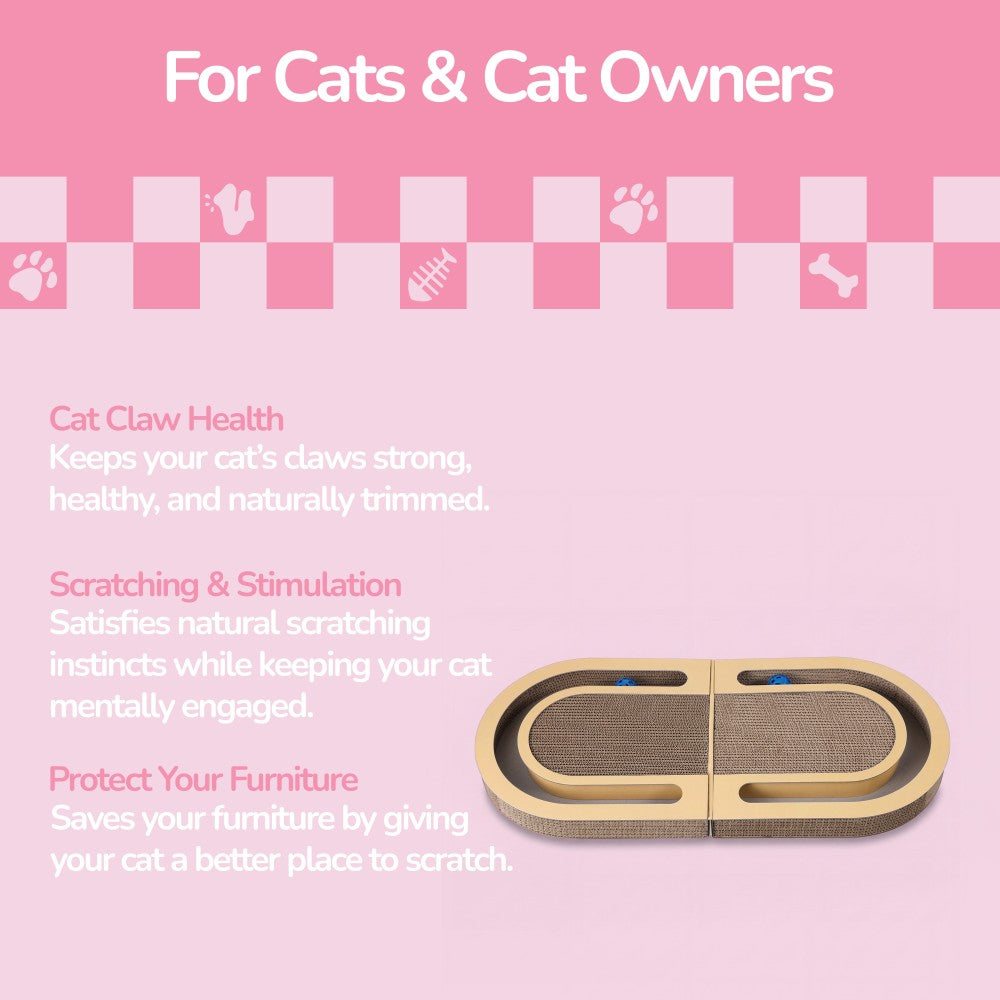 Furrio 26” Foldable Double Sided Interactive Cardboard Cat Scratcher Lounge Pad with Ball and Catnip