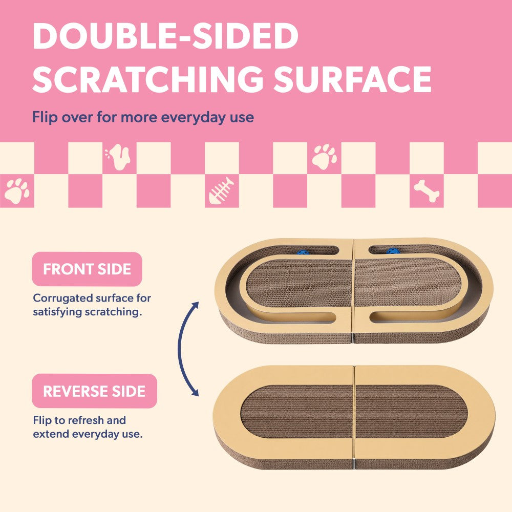 Furrio 26” Foldable Double Sided Interactive Cardboard Cat Scratcher Lounge Pad with Ball and Catnip