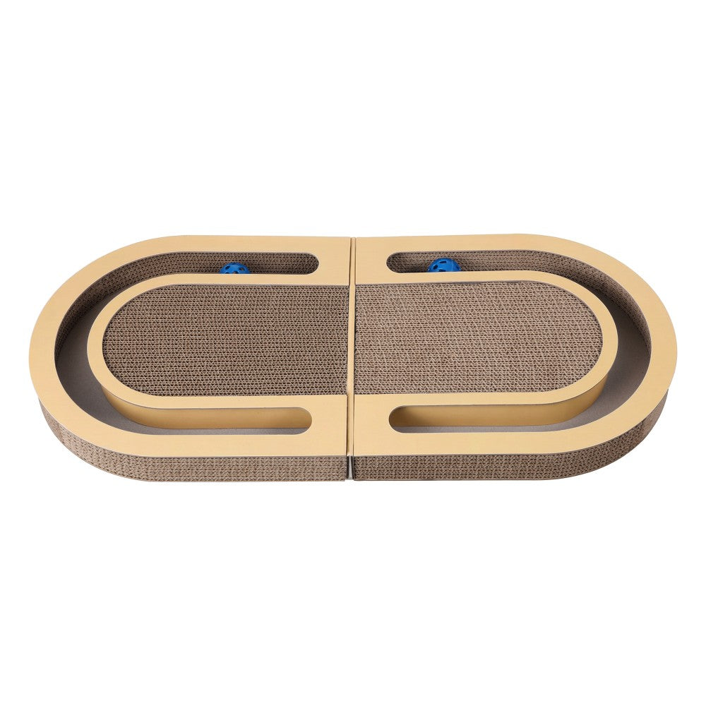 Furrio 26” Foldable Double Sided Interactive Cardboard Cat Scratcher Lounge Pad with Ball and Catnip