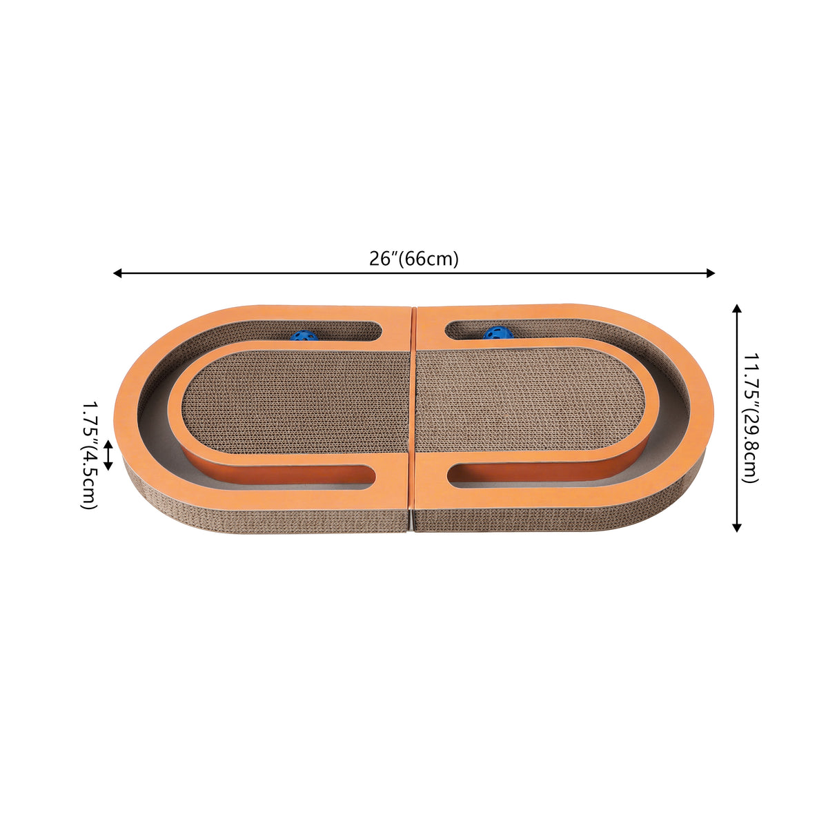 Furrio 26” Foldable Double Sided Interactive Cardboard Cat Scratcher Lounge Pad with Ball and Catnip