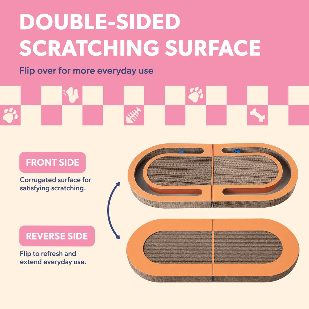 Furrio 26” Foldable Double Sided Interactive Cardboard Cat Scratcher Lounge Pad with Ball and Catnip