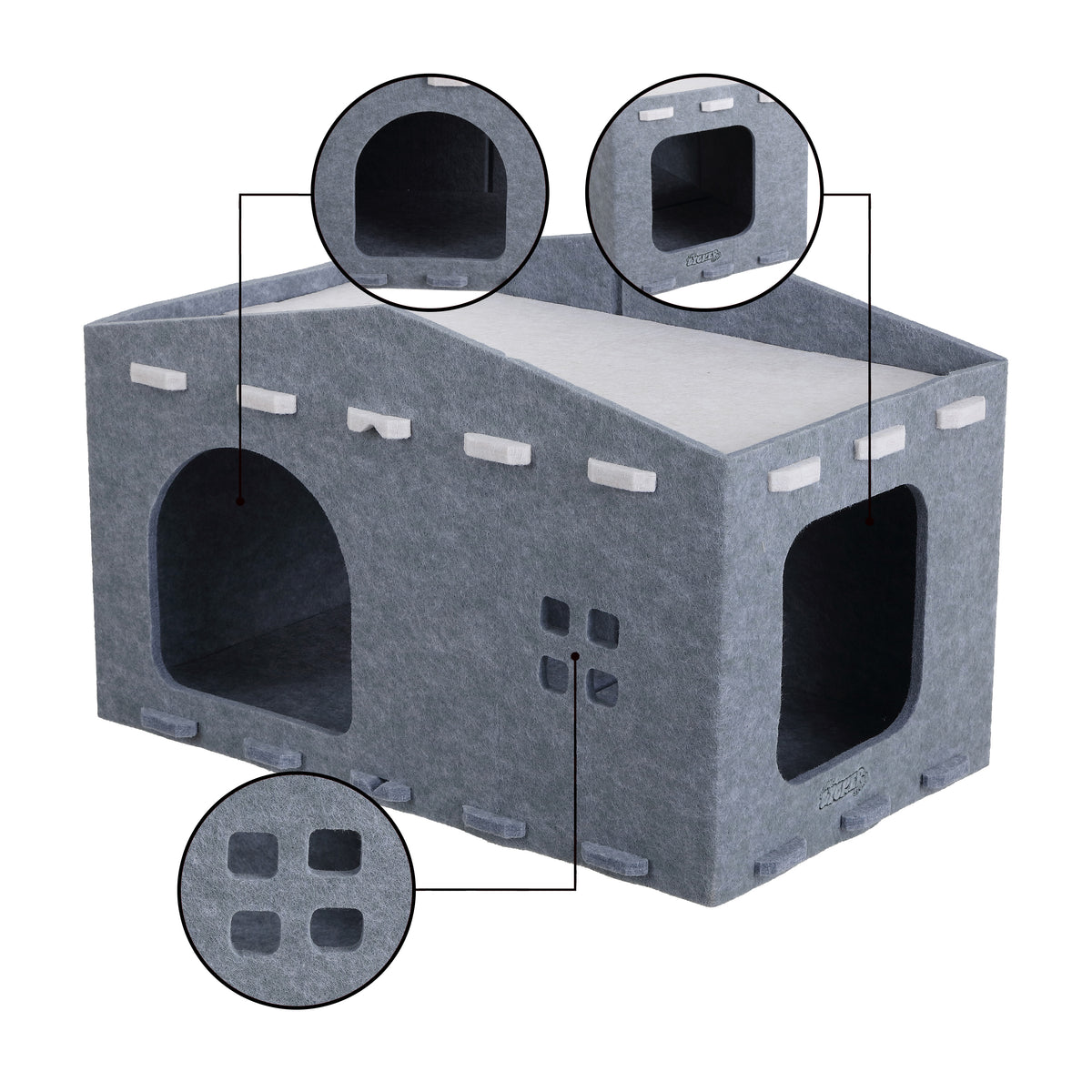 Graham 20.5 in. Modern Minimalist Felt Cat House with Rooftop Lounge Bed - Gray