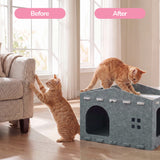 Graham 20.5 in. Modern Minimalist Felt Cat House with Rooftop Lounge Bed - Gray
