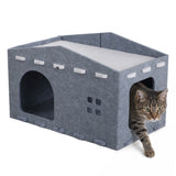 Graham 20.5 in. Modern Minimalist Felt Cat House with Rooftop Lounge Bed - Gray