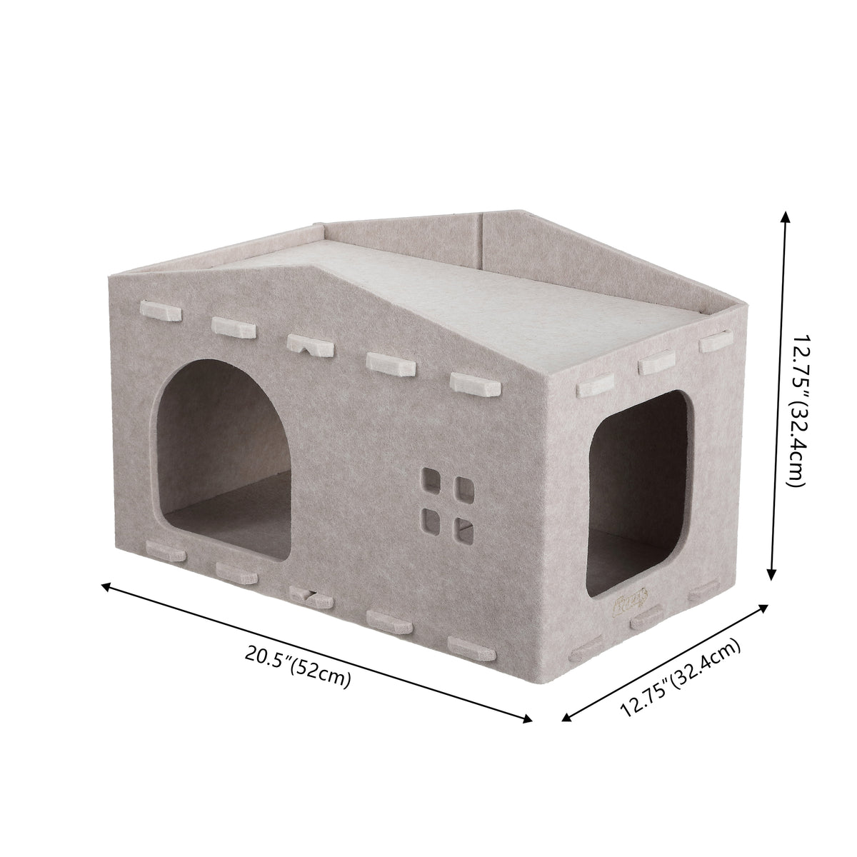 Graham 20.5 in. Modern Minimalist Felt Cat House with Rooftop Lounge Bed - Khaki