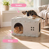 Graham 20.5 in. Modern Minimalist Felt Cat House with Rooftop Lounge Bed - Khaki