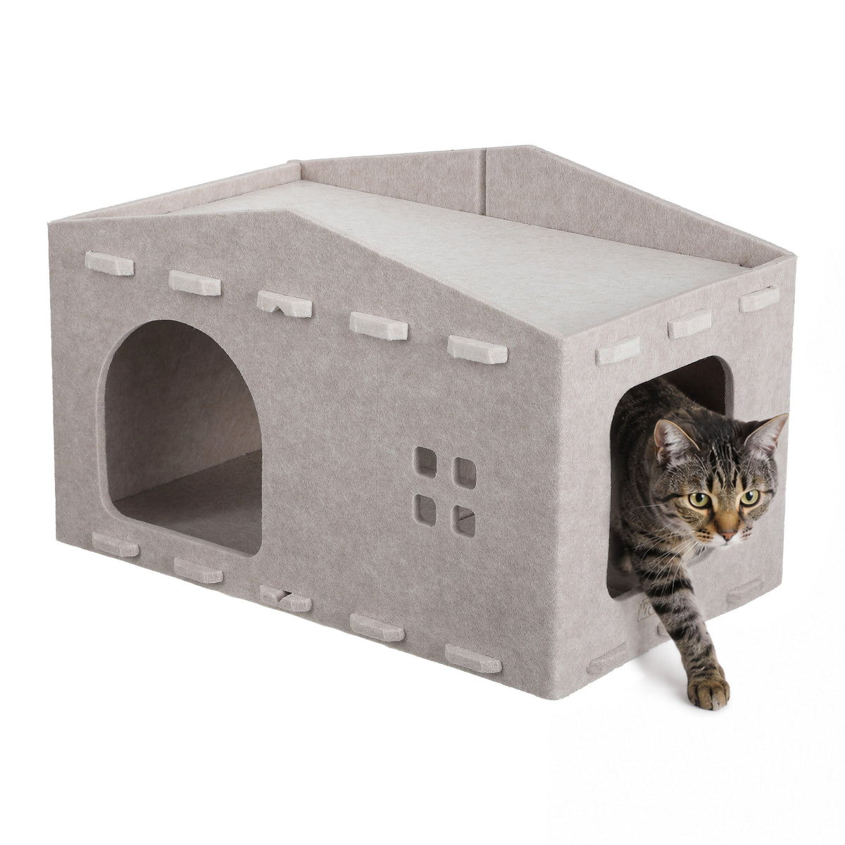 Graham 20.5 in. Modern Minimalist Felt Cat House with Rooftop Lounge Bed - Khaki