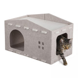 Graham 20.5 in. Modern Minimalist Felt Cat House with Rooftop Lounge Bed - Khaki
