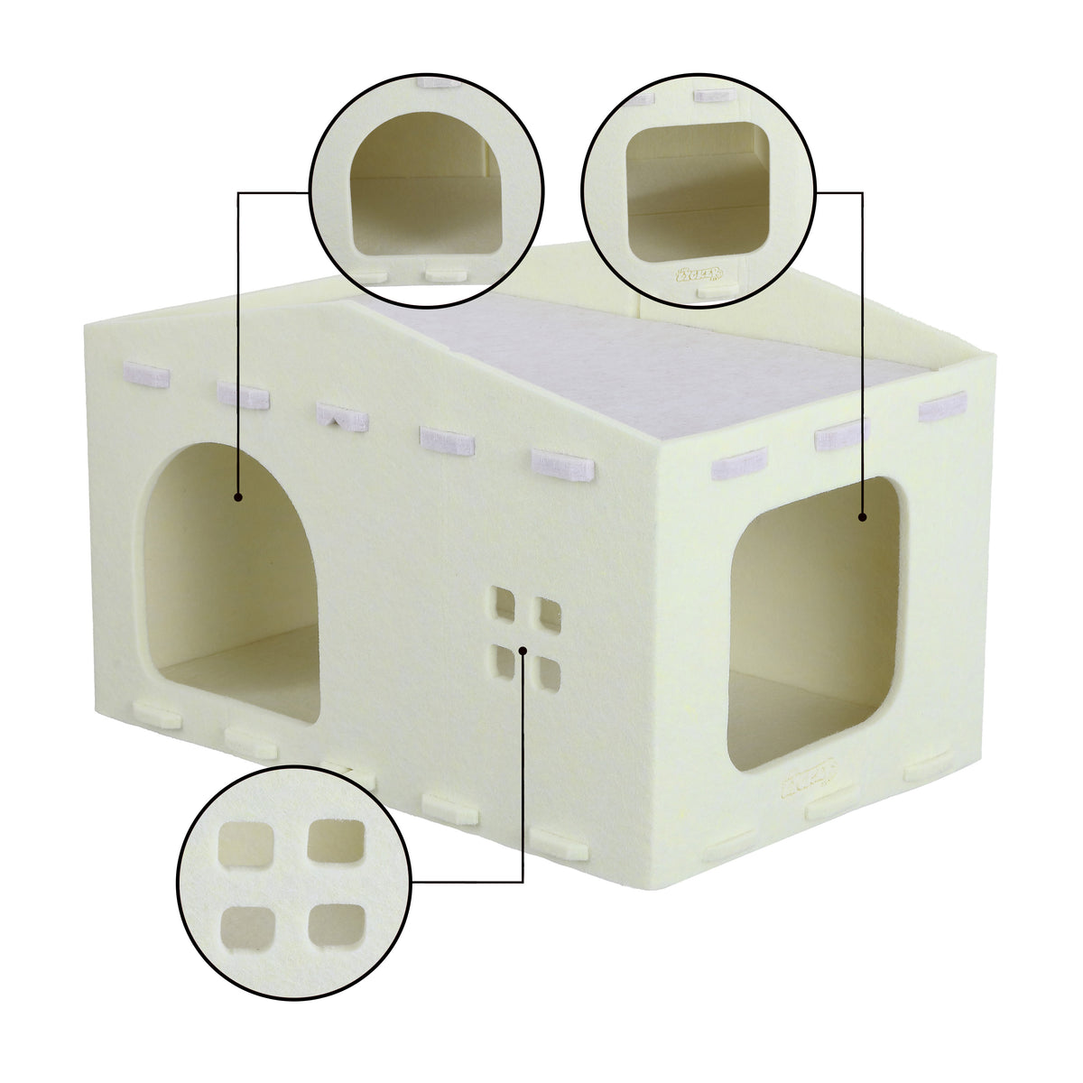 Graham 20.5 in. Modern Minimalist Felt Cat House with Rooftop Lounge Bed - Buttercream