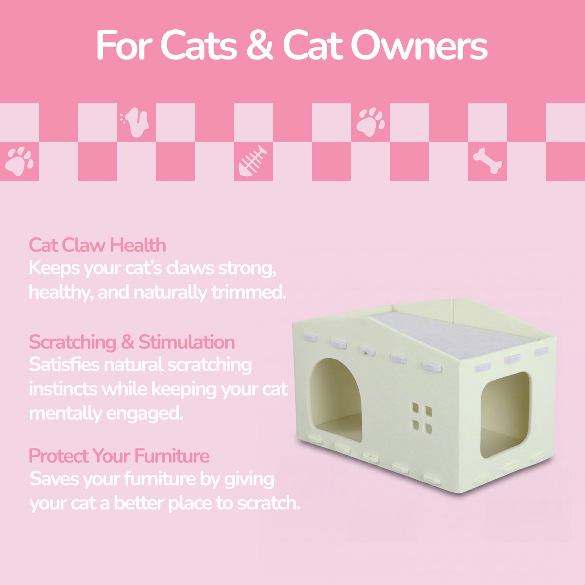 Graham 20.5 in. Modern Minimalist Felt Cat House with Rooftop Lounge Bed - Buttercream