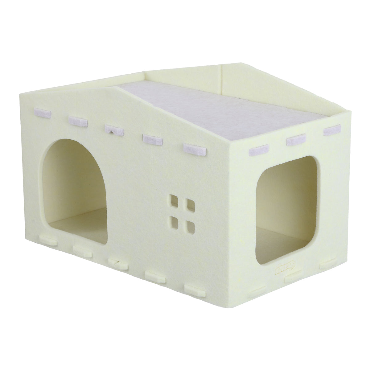 Graham 20.5 in. Modern Minimalist Felt Cat House with Rooftop Lounge Bed - Buttercream