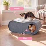 Miles 28 in. Modern Felt Cat Bed Cave Tunnel Scratcher and Lounge Bed with Hanging Ball Toy - Gray