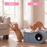 Miles 28 in. Modern Felt Cat Bed Cave Tunnel Scratcher and Lounge Bed with Hanging Ball Toy - Gray