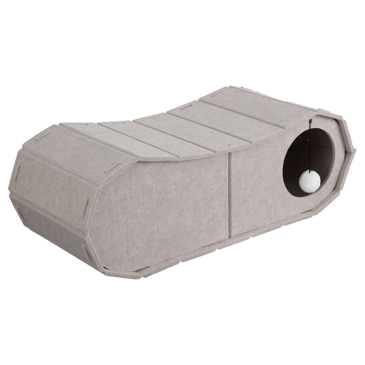 Miles 28 in. Modern Felt Cat Bed Cave Tunnel Scratcher and Lounge Bed with Hanging Ball Toy