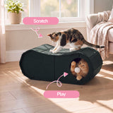 Miles 28 in. Modern Felt Cat Bed Cave Tunnel Scratcher and Lounge Bed with Hanging Ball Toy - Black