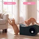 Miles 28 in. Modern Felt Cat Bed Cave Tunnel Scratcher and Lounge Bed with Hanging Ball Toy - Black