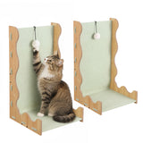 Toby 22 in. Modern L-Shaped Felt Cat Scratcher with Hanging Ball Toy - Sage Green