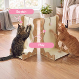Toby 22 in. Modern L-Shaped Felt Cat Scratcher with Hanging Ball Toy - Buttercream