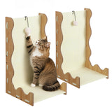 Toby 22 in. Modern L-Shaped Felt Cat Scratcher with Hanging Ball Toy - Buttercream