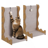 Toby 22 in. Modern L-Shaped Felt Cat Scratcher with Hanging Ball Toy - Khaki