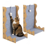 Toby 22 in. Modern L-Shaped Felt Cat Scratcher with Hanging Ball Toy - Gray