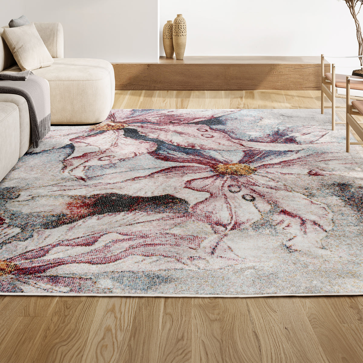 Trello Modern Abstract Muted Flowers Area Rug
