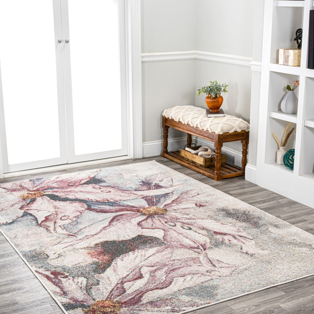 Trello Modern Abstract Muted Flowers Area Rug