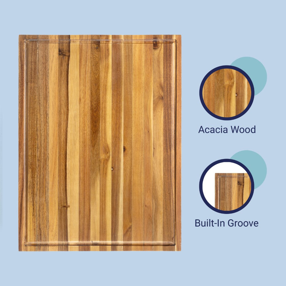 Nuvora Handcrafted Acacia Wood Grain Thick Reversible Cutting Board with Juice Grooves