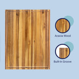 Nuvora Handcrafted Acacia Wood Grain Thick Reversible Cutting Board with Juice Grooves