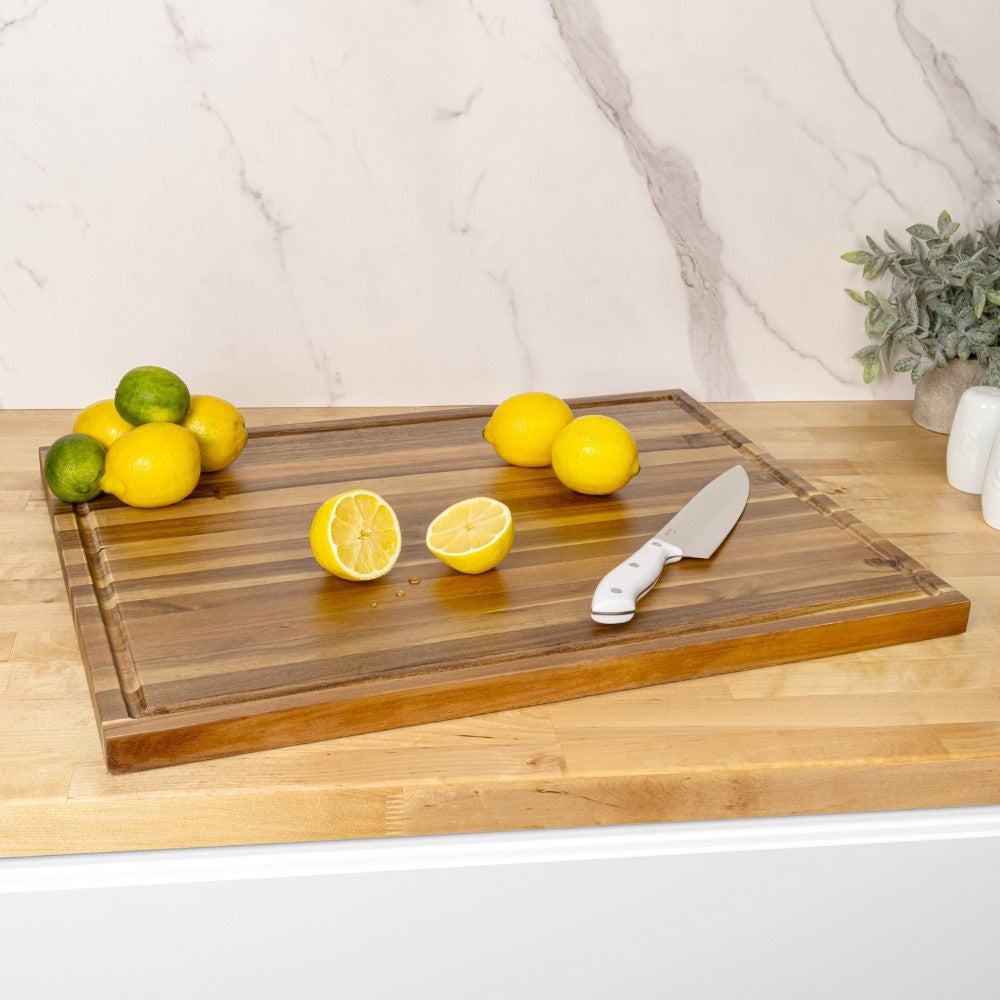 Nuvora Handcrafted Acacia Wood Grain Thick Reversible Cutting Board with Juice Grooves