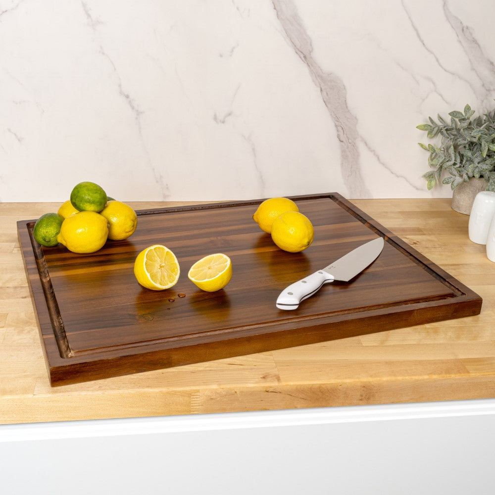 Nuvora Handcrafted Acacia Wood Grain Thick Reversible Cutting Board with Juice Grooves
