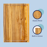 Nuvora Handcrafted Acacia Wood Grain Thick Reversible Cutting Board with Juice Grooves