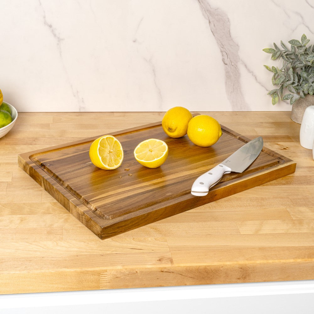 Nuvora Handcrafted Acacia Wood Grain Thick Reversible Cutting Board with Juice Grooves