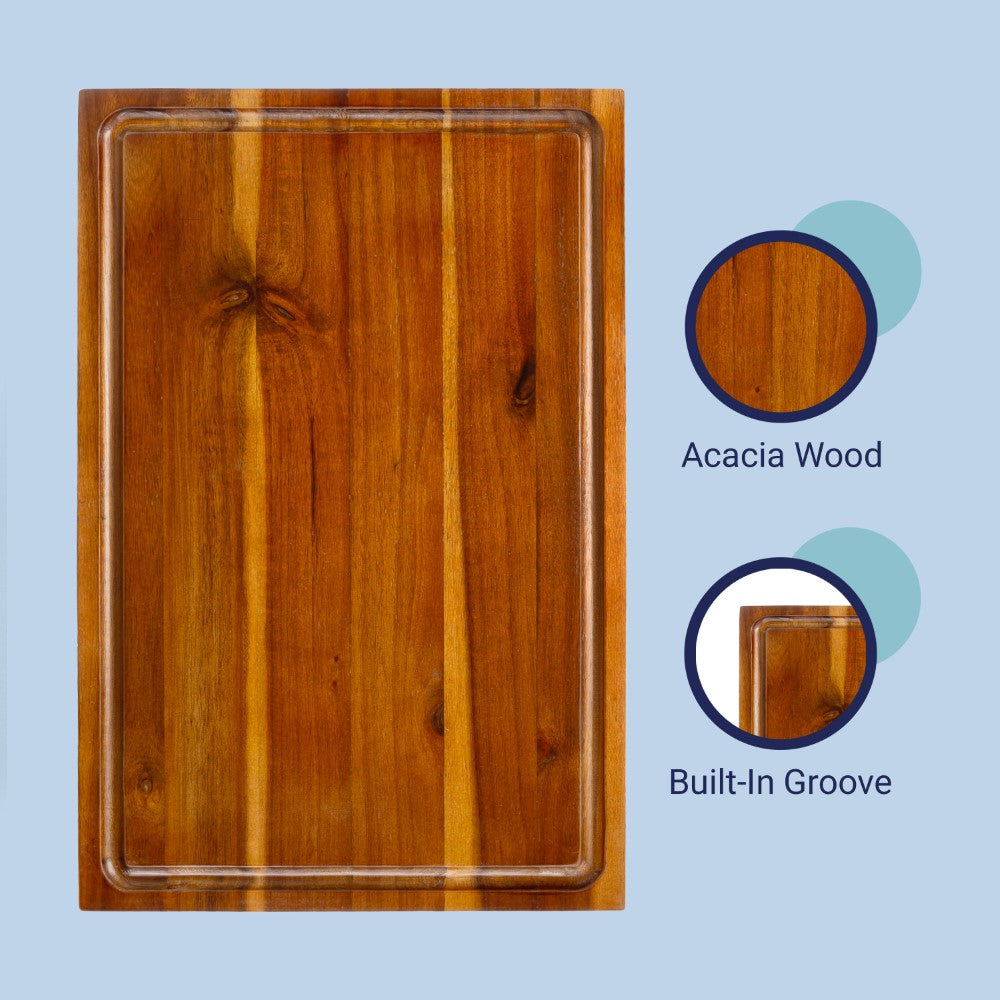 Nuvora Handcrafted Acacia Wood Grain Thick Reversible Cutting Board with Juice Grooves