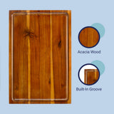 Nuvora Handcrafted Acacia Wood Grain Thick Reversible Cutting Board with Juice Grooves