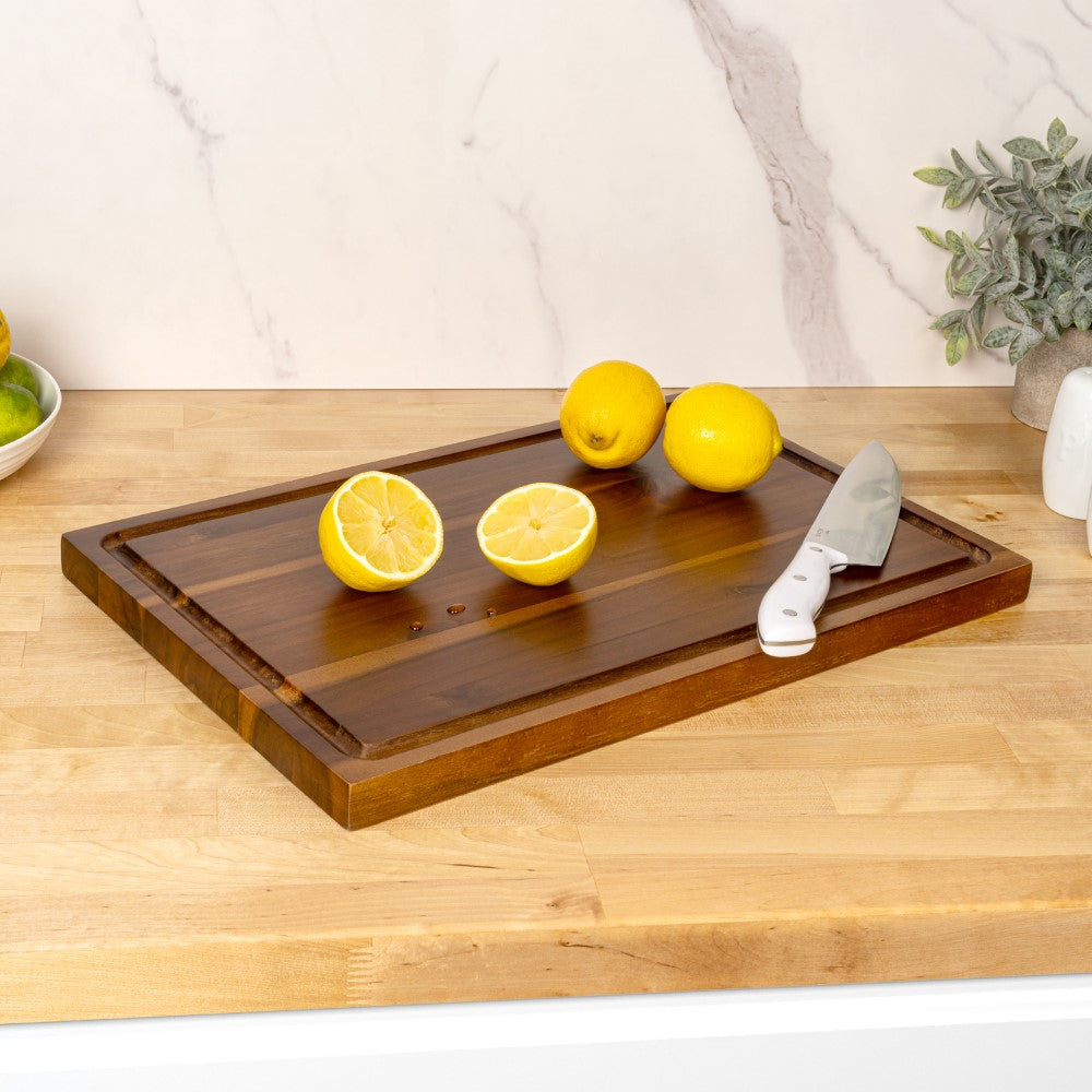 Nuvora Handcrafted Acacia Wood Grain Thick Reversible Cutting Board with Juice Grooves