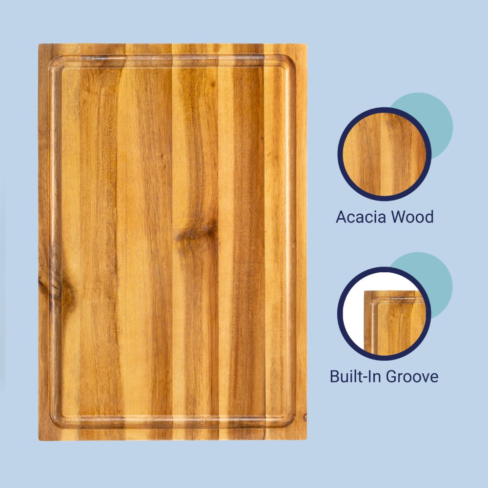 Nuvora Handcrafted Acacia Wood Grain Thick Reversible Cutting Board with Juice Grooves