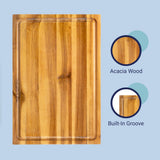 Nuvora Handcrafted Acacia Wood Grain Thick Reversible Cutting Board with Juice Grooves