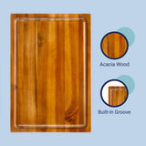 Nuvora Handcrafted Acacia Wood Grain Thick Reversible Cutting Board with Juice Grooves