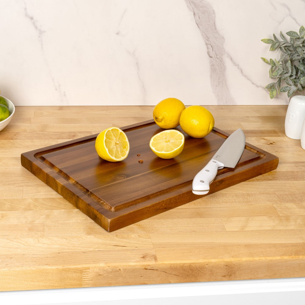 Nuvora Handcrafted Acacia Wood Grain Thick Reversible Cutting Board with Juice Grooves