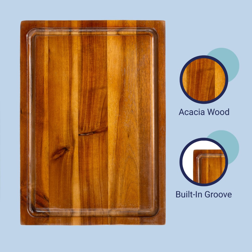Nuvora Handcrafted Acacia Wood Grain Thick Reversible Cutting Board with Juice Grooves